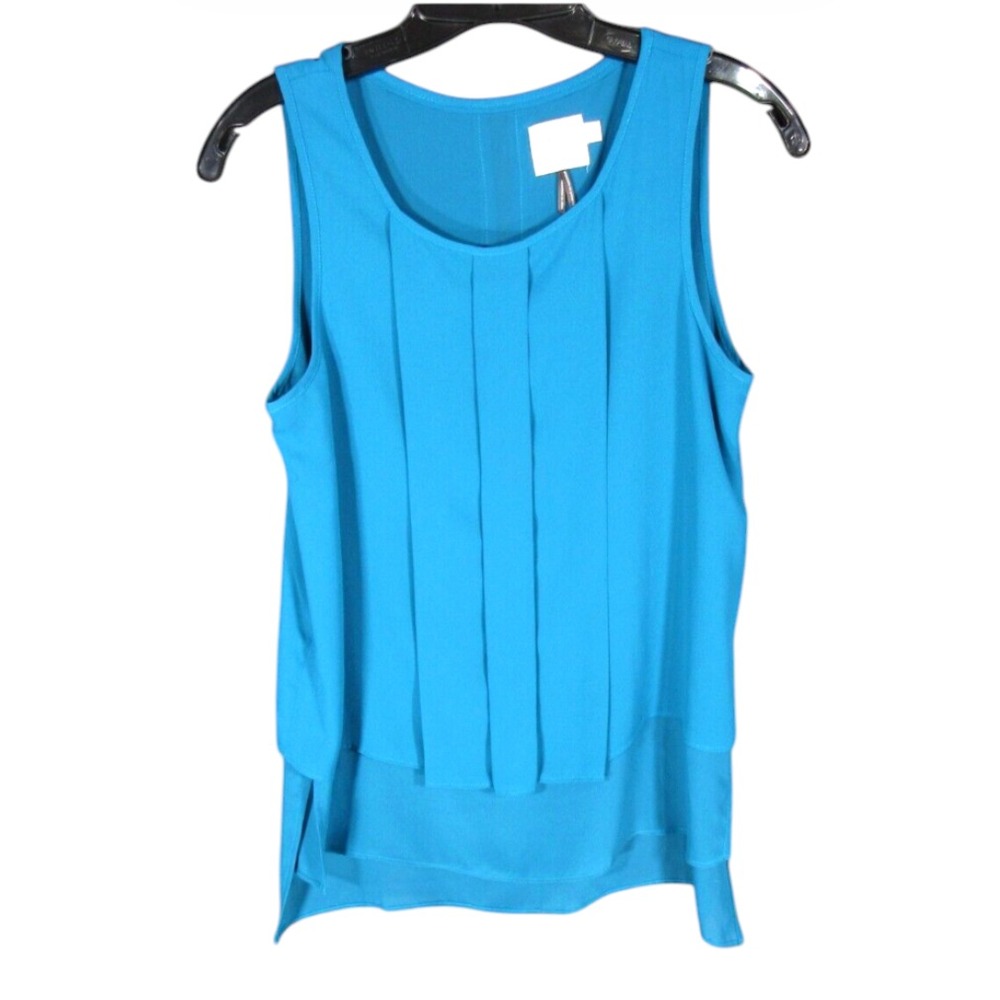 Anthropologie HD IN PARIS Vanda Tiered Tank Top OCEAN BLUE Silky Flowy PLEATED 4